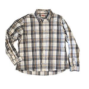 Wrangler Men's White and Black Plaid Long Sleeve Shirt